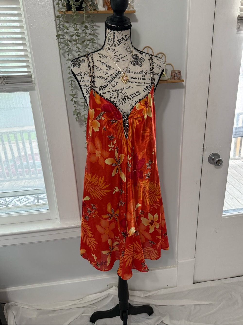 Orange cheetah floral y2k satin dress by Secret Treasures size 16/18